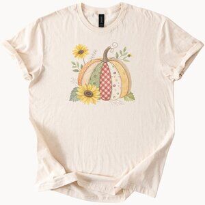 Autumn Pumpkin T Shirt Sunflower Farmhouse Fall Graphic Tee Thanksgiving